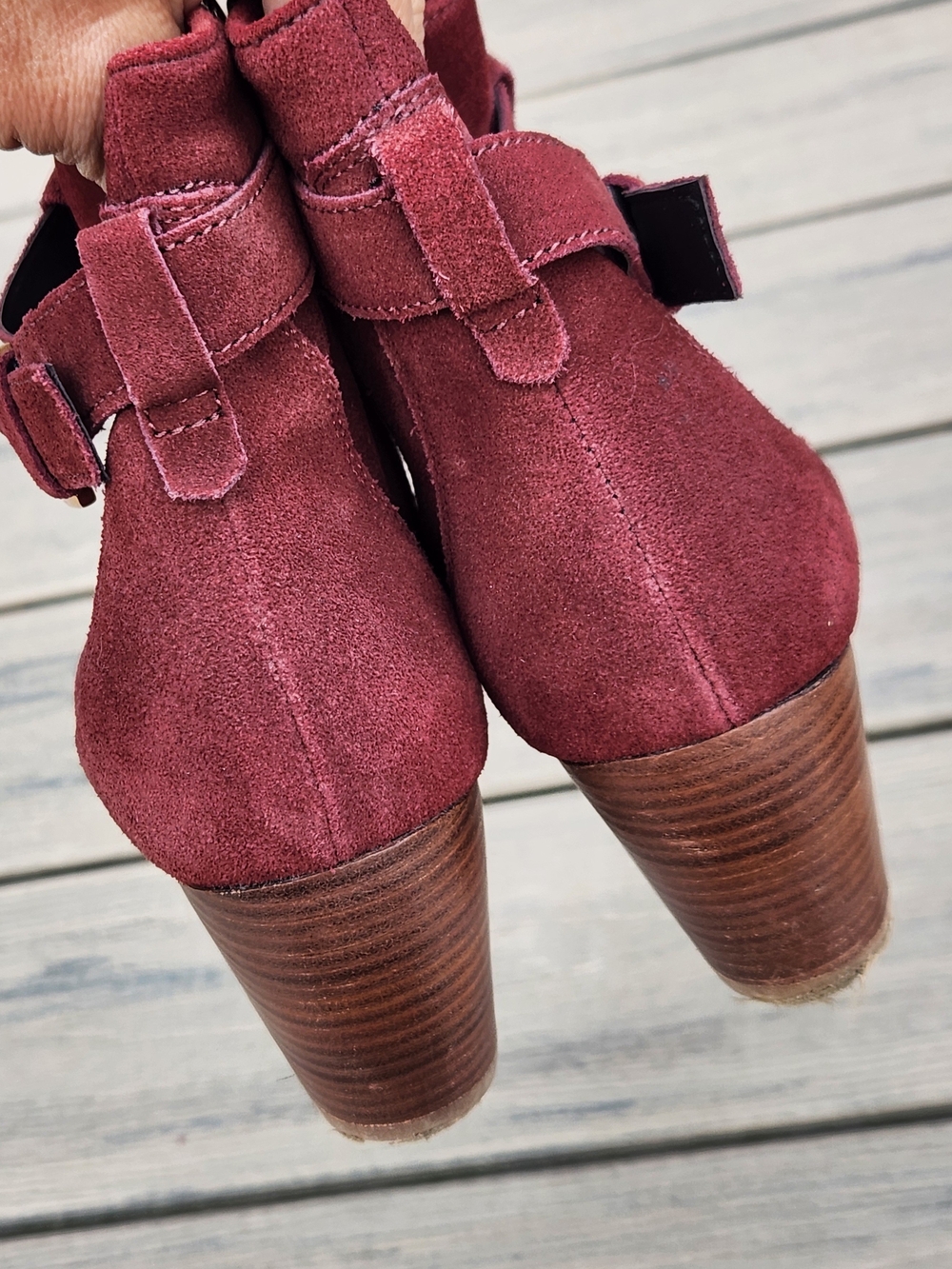 Diba Burgundy Suede Ankle Booties with Buckle Accent - Picture 6 of 8